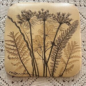 Rare MCM Scandinavian Botanical Relief Tile signed
